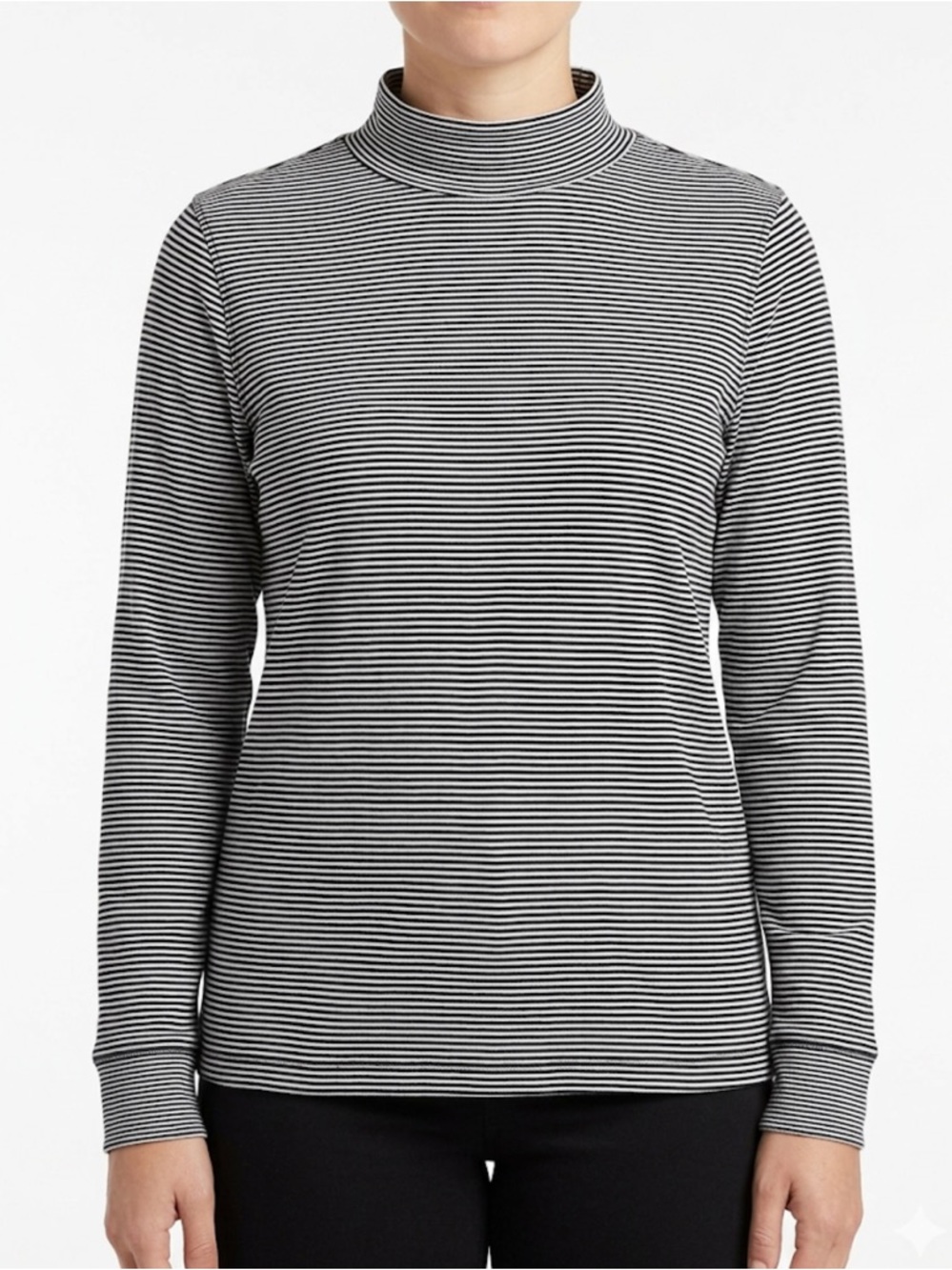 L.L. Bean 100% Cotton Striped Long‑Sleeve Top – Size LGrey & Black‎ Breton Style
